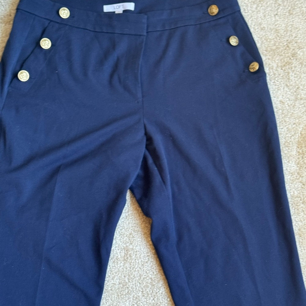 LOFT Navy Blue Pants with Gold Buttons size 12 Curvy fit - Picture 4 of 6